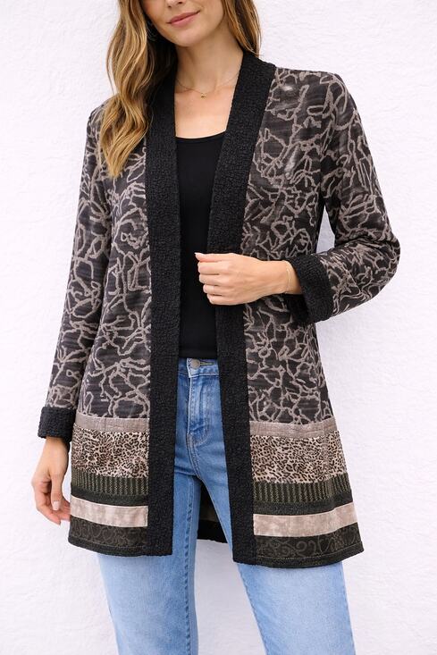 Chico's Sweaters - CHICO’S Mixed Print Cardigan Open Front Duster Jacket Leopard | Size 2 Large